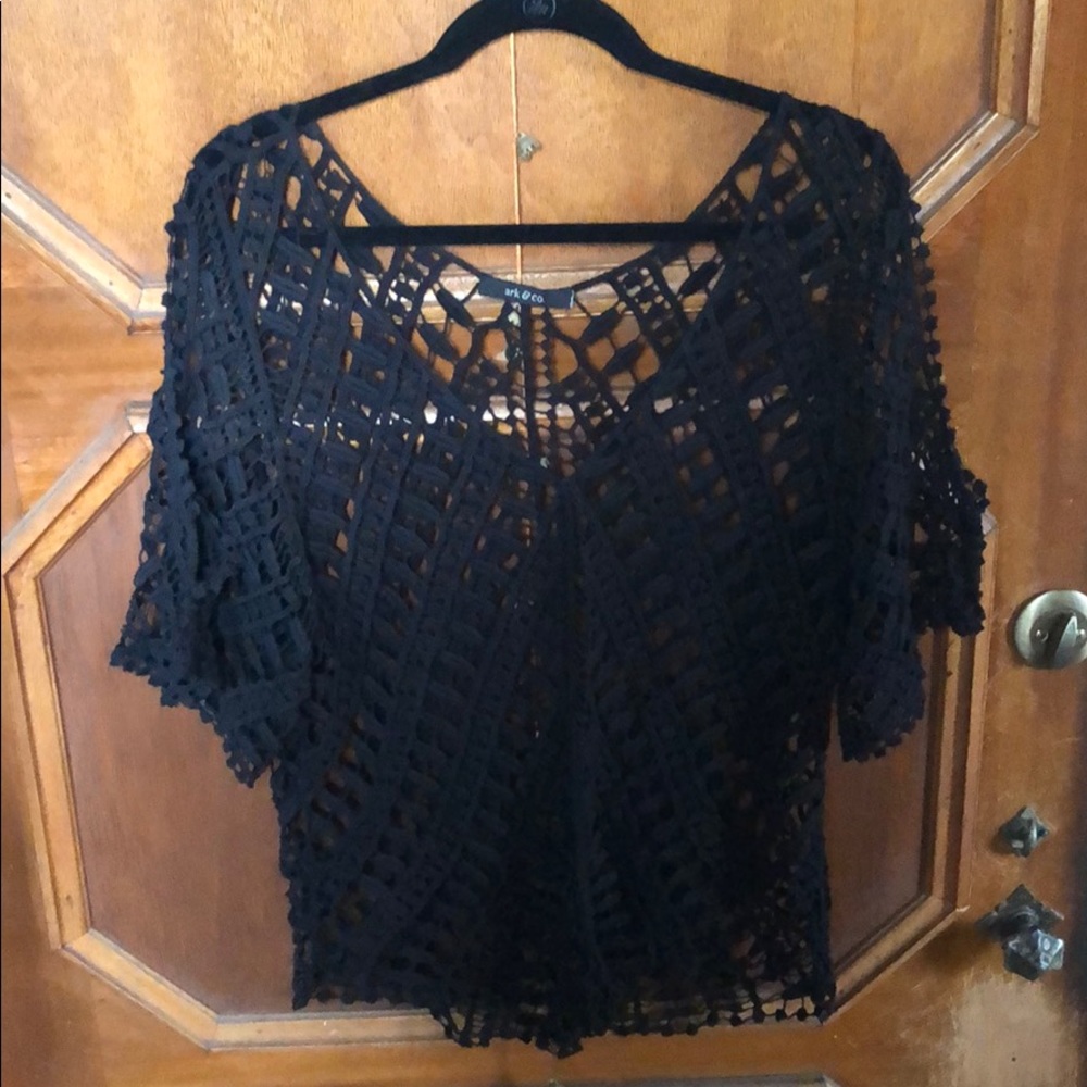 Black cotton lace holiday top